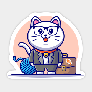 Cute Cat Businessman Cartoon Vector Icon Illustration Sticker